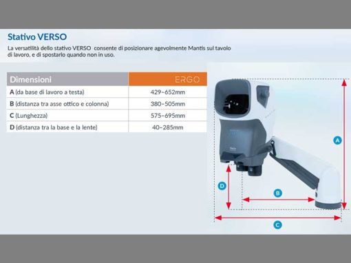 Mantis ERGO Vision Engineering - Stativo VERSO (Dimensioni)