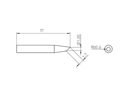 RTP 012 B Weller (T0050103899) - Punta saldante taglio sbieco Ø1.2mm - Dimensioni